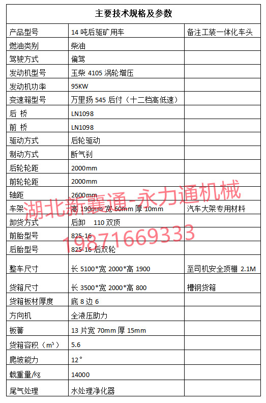 礦用運輸車參數