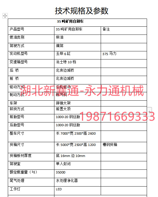 礦用運輸車數據